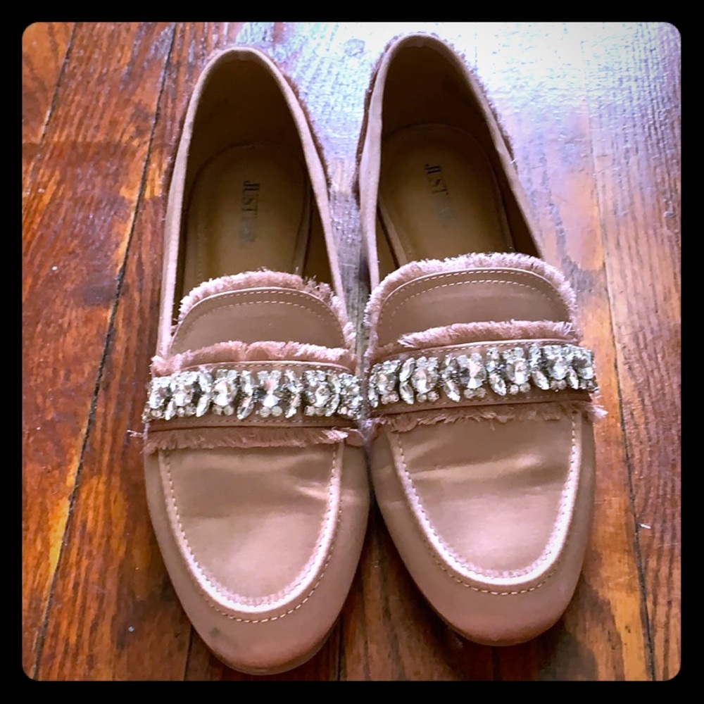 JustFab pink satin loafers with rhinestones sz 9